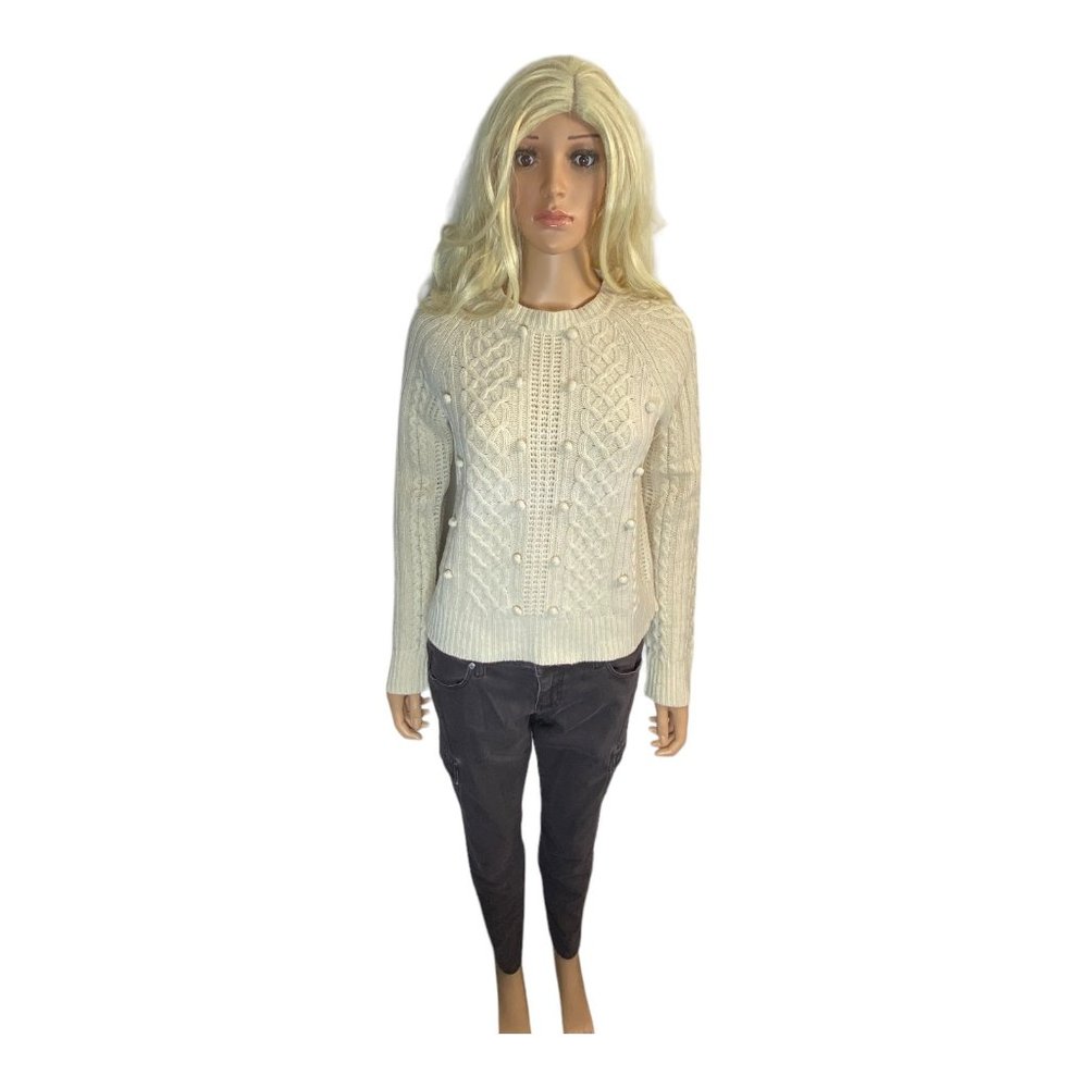 J. Crew Women's Small Lambswool Popcorn Pom Cable-knit Fisherman Sweater HTF - Picture 8 of 16